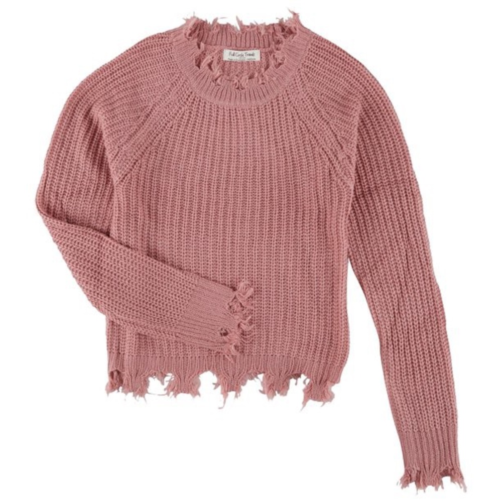 Full Circle Trends Frayed Sweater Large Rose